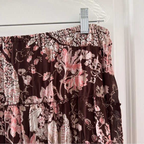 Y2K‎ Emma James Brown Paisley Floral Pleated Tiered Midi Skirt Women’s Size 14 - Picture 11 of 15